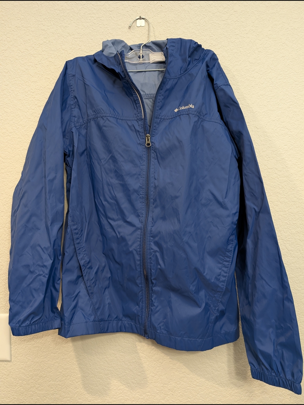 Columbia Kids' XL Lightweight Blue Hooded Rain Jacket